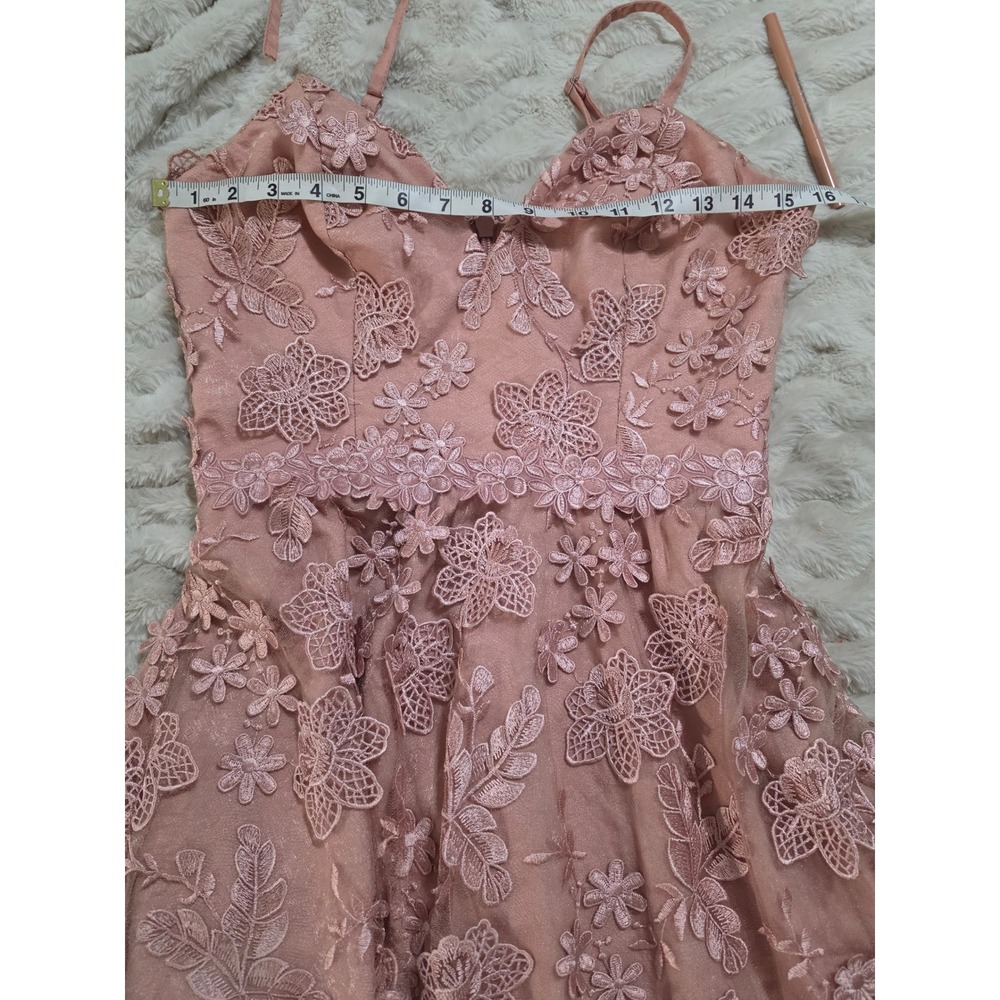 Dress the Population Lace 3D Floral Midi Dress Rose Pink V-Neck Cocktail A-Line - Picture 5 of 7